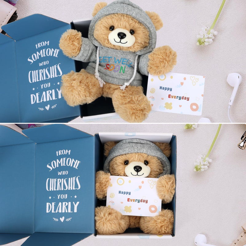Osacoe Get Well Soon Teddy Bear Stuffed Animal with Gift Box Removable Hoodie for Comfort and Love, for Kids, Women & Men in Tough Time, Get Well Soon Gifts Basket with Beautiful Greeting Card - Image 2