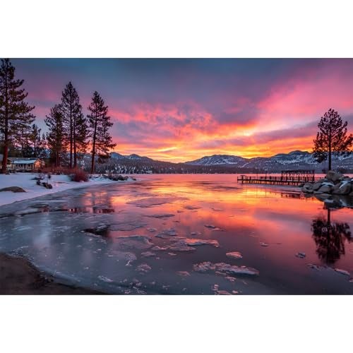 Yunlus Jigsaw Puzzles for Adults 1000 Pieces Impossible Hard Difficult Challenging Puzzles for Adults Teens Snow Scene On The Lake Landscape Sunset Jigsaw Puzzle 1000 Pieces 28 x 20 inch - Image 1