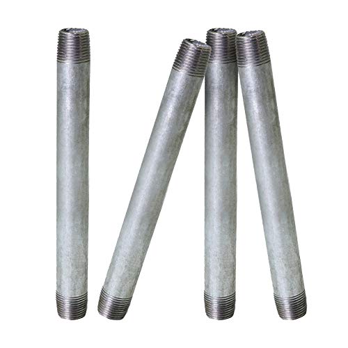 SUPPLYGIANT OQHM14704 Pre Cut Industrial Steel Nipple Pipe Malleable Connectors Used To Build Vintage Furniture Fits Quarter Inch Threaded Pipes and Fittings 14 x 7 Galvanized Pack of 4 - Image 1