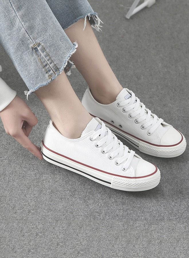 Beauenty Female low cut Top Canvas Sneakers Casual Lace up Canvas Shoes for Fashion White Walking Sneakers - Image 3