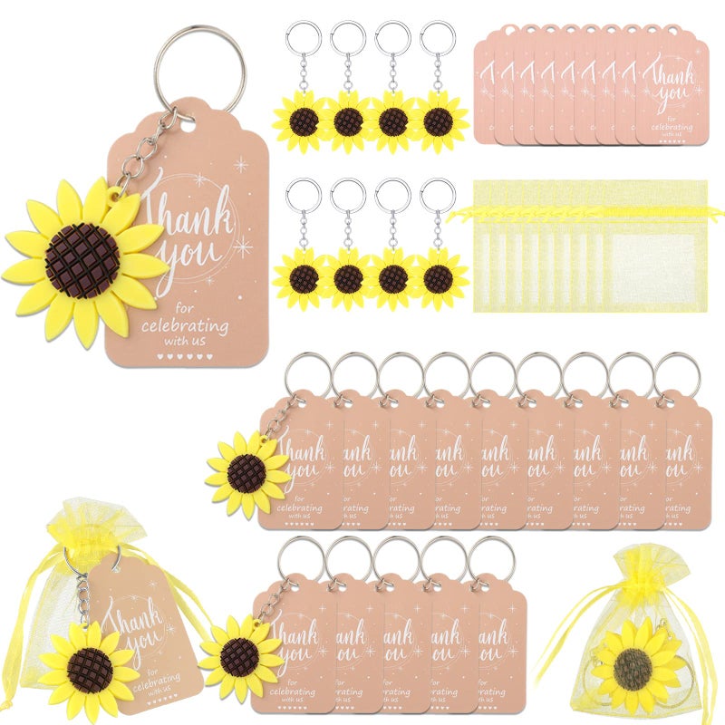 Junkin 50 Sets Sunflower Party Favors Including Sunflower Keychains Organza Gift Bags Thank You Kraft Tags Favors for Birthday Bridal Wedding Baby Shower Summer Autumn Decorations
