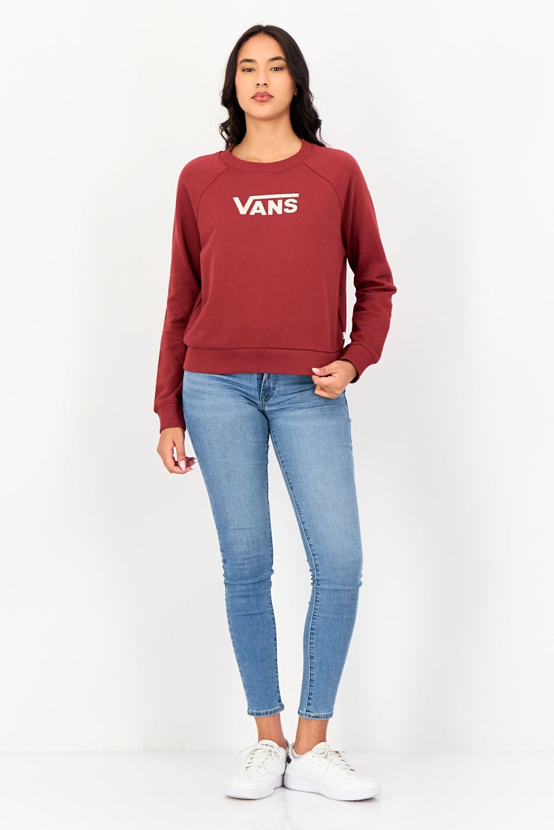 VANS Women Ribbed Neck Long Sleeve Brand Logo Sweatshirt, Maroon - Image 4