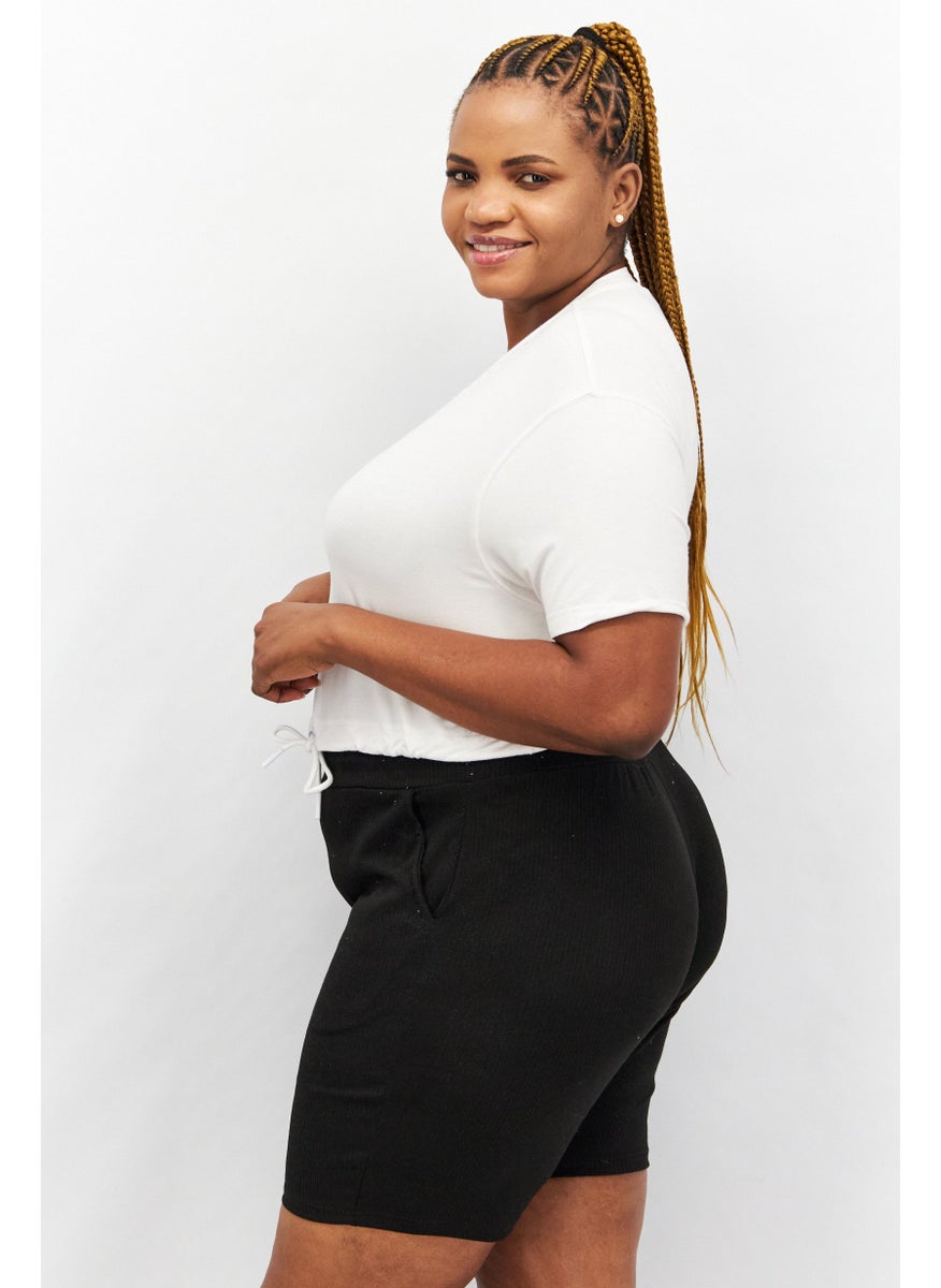 TRIBE OF 6 - Women Round Neck Short Sleeve Embroidered Logo Crop Top, White - Image 1