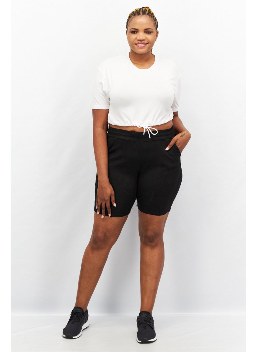 TRIBE OF 6 - Women Round Neck Short Sleeve Embroidered Logo Crop Top, White - Image 1