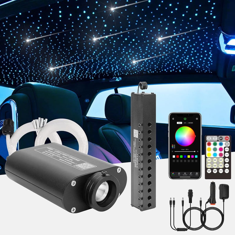 CHINLY Meteor 16W 550pcs 0.03in 13.1ft Car Use Bluetooth RGBW LED Fiber Optic APP/Remote Music Mode Headliner Light Kit+ Shooting Star kit +Adapter+Cigarette Lighter(Non-Twinkle) - Image 1