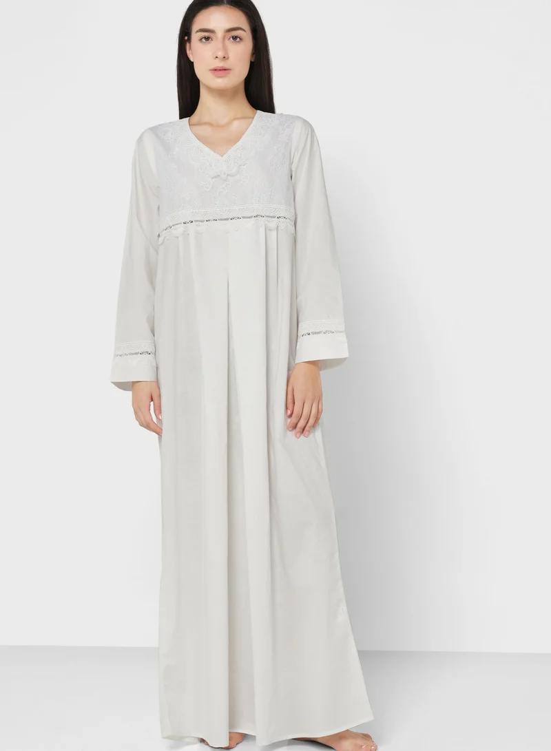 KASHKHA V-Neck Lace Detail Nightdress