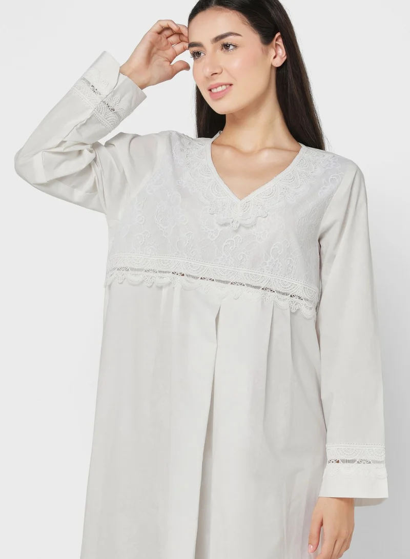 KASHKHA V-Neck Lace Detail Nightdress