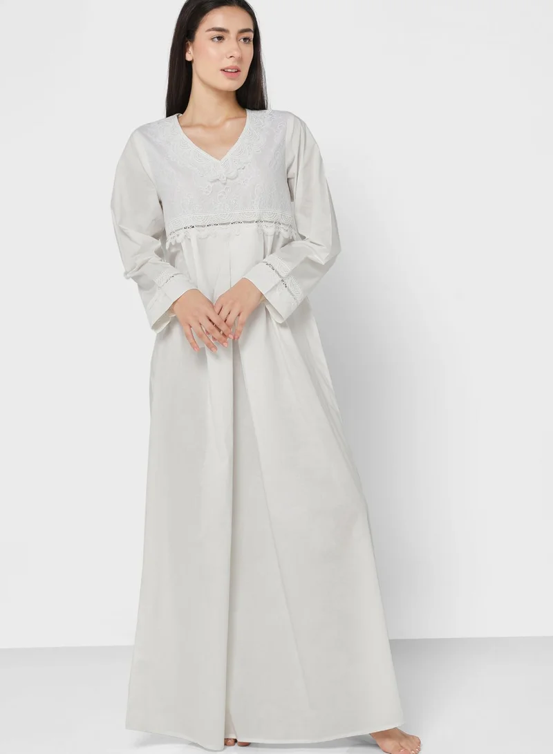 KASHKHA V-Neck Lace Detail Nightdress