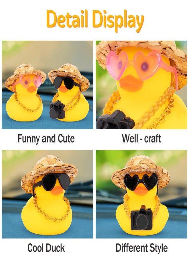 ونوو زينة سيارات وونو: بطات مطاطية، بطة مطاطية لتزيين لوحة القيادة، بطة لطيفة بقبعة من القش، قلادة، كاميرا صغيرة، نظارات على شكل قلب أسود - Image 4