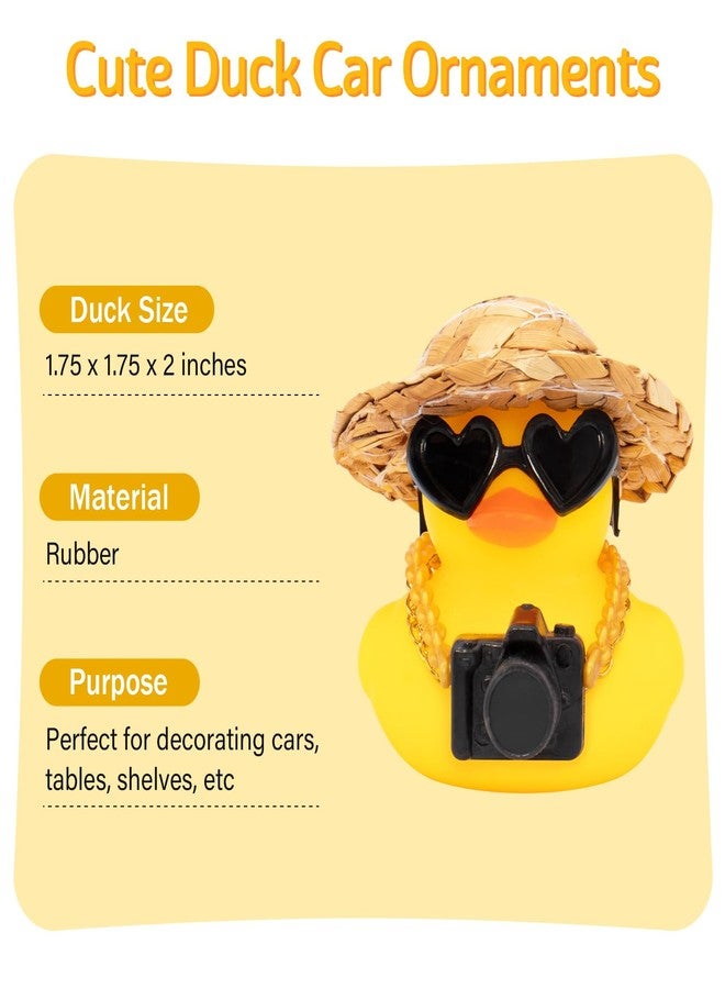 ونوو زينة سيارات وونو: بطات مطاطية، بطة مطاطية لتزيين لوحة القيادة، بطة لطيفة بقبعة من القش، قلادة، كاميرا صغيرة، نظارات على شكل قلب أسود - Image 2