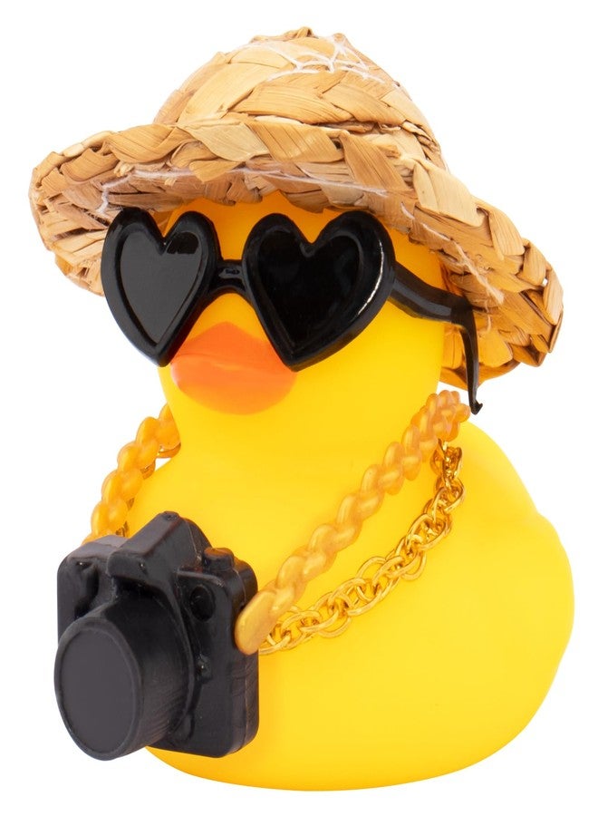 ونوو زينة سيارات وونو: بطات مطاطية، بطة مطاطية لتزيين لوحة القيادة، بطة لطيفة بقبعة من القش، قلادة، كاميرا صغيرة، نظارات على شكل قلب أسود - Image 1