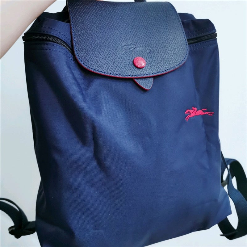 French Embroidery Draco Backpack for Women White Navy Shoulders 