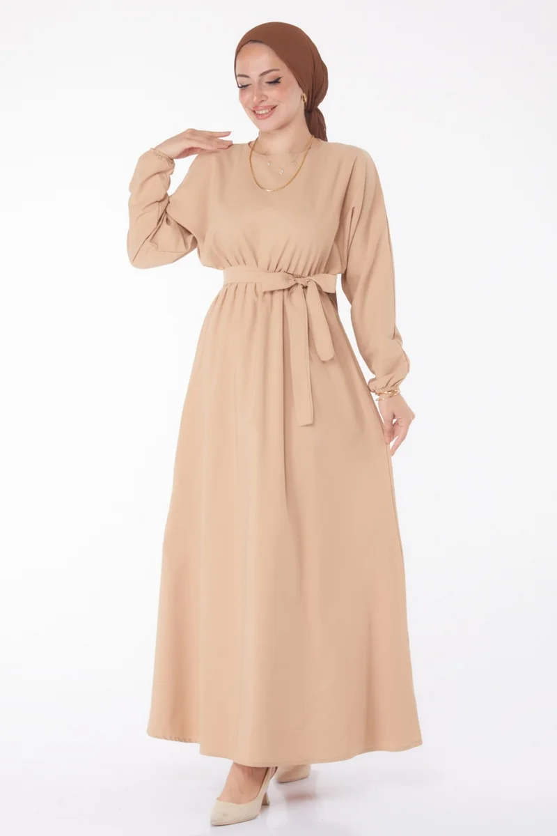 Tofisa Plain Crew Neck Women's Mink Dress - 13221