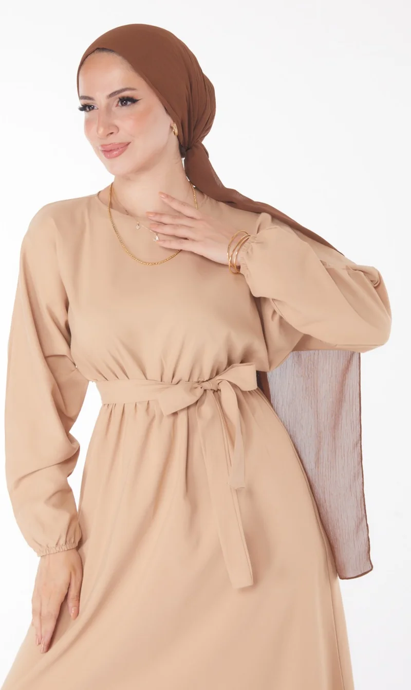 Tofisa Plain Crew Neck Women's Mink Dress - 13221