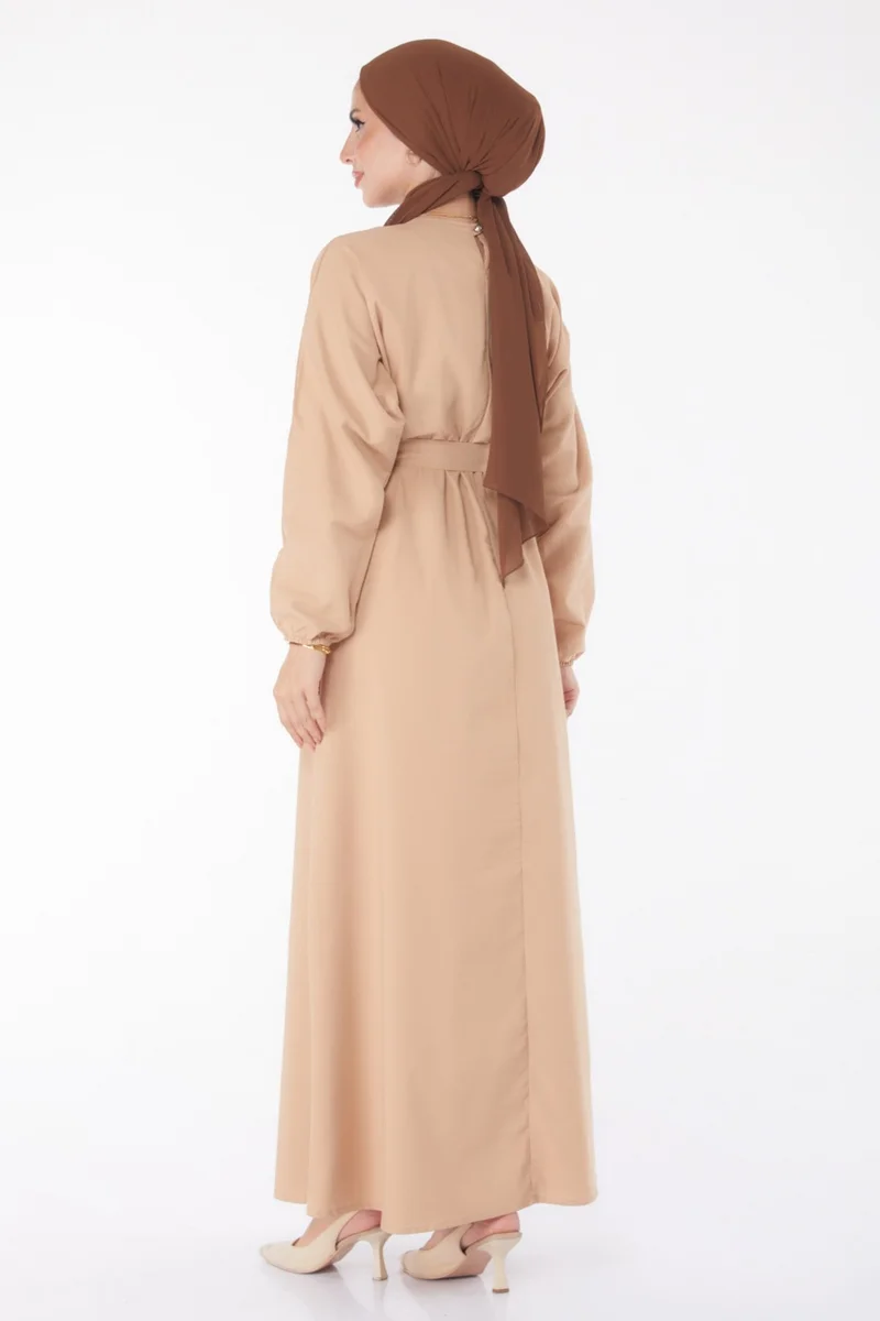 Tofisa Plain Crew Neck Women's Mink Dress - 13221
