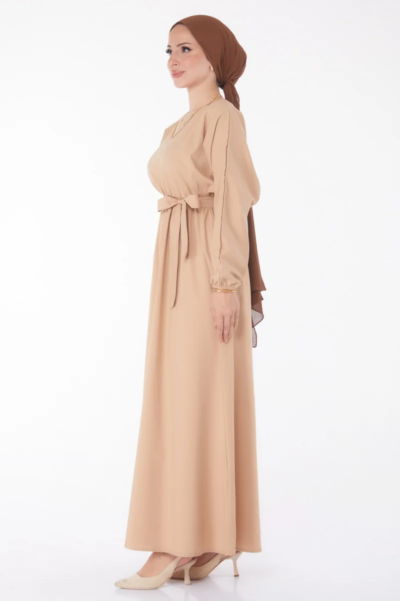 Tofisa Plain Crew Neck Women's Mink Dress - 13221