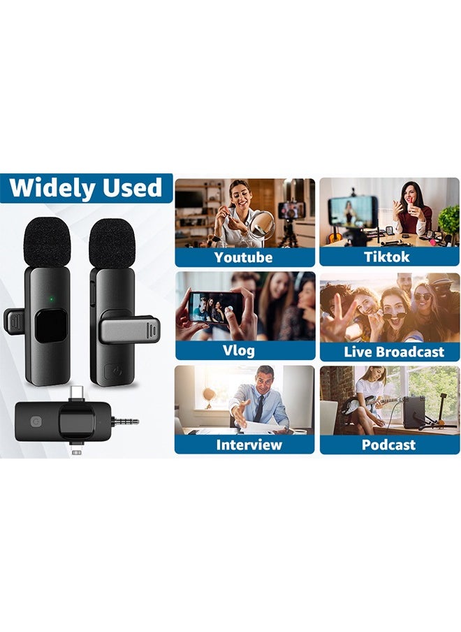 Generic - 3 in 1 Wireless Lavalier Microphones for iPhone, iPad, Android, Camera, USB-C Microphone, 7-Hour Battery, Mini Microphone with Noise Reduction for Video Recording, Vlog, YouTube, TikTok - Image 1
