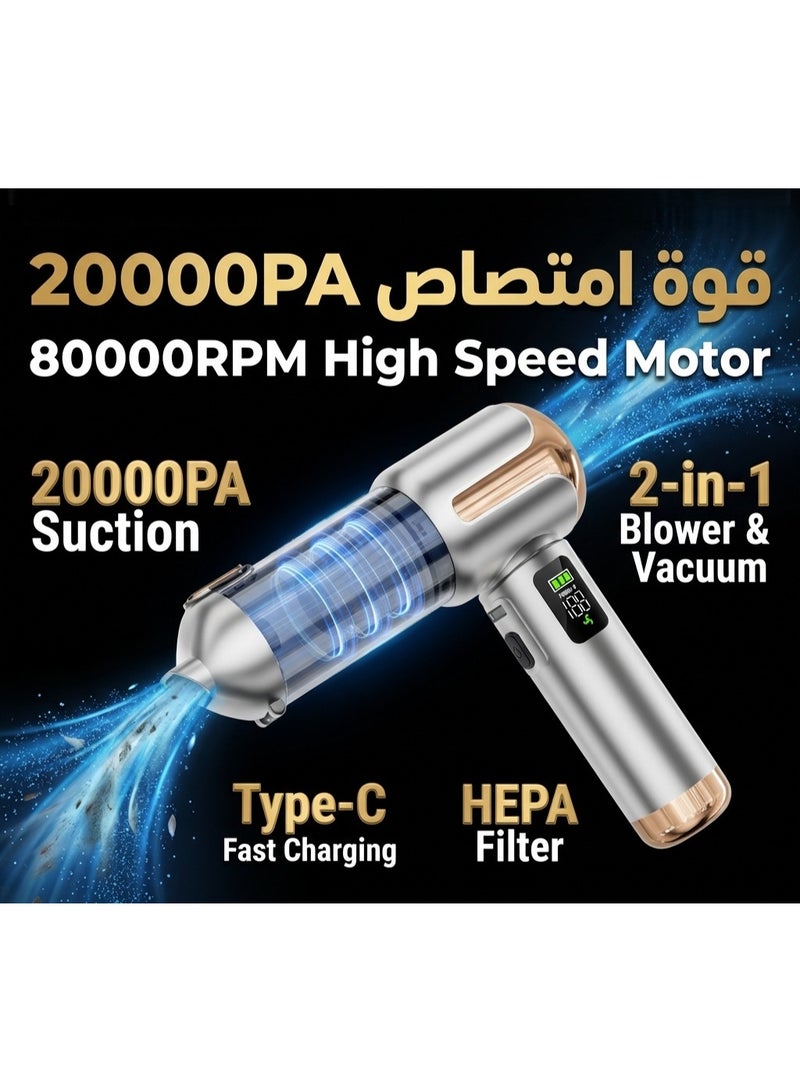 Teranorix Wireless 2-in-1 Blower & Vacuum Cleaner|20000PA High Suction|80000RPM Motor|Digital Display| Portable for Car/Home/Office Cleaning|Type-C Fast Charging|Wide Temperature Resistance - Image 3