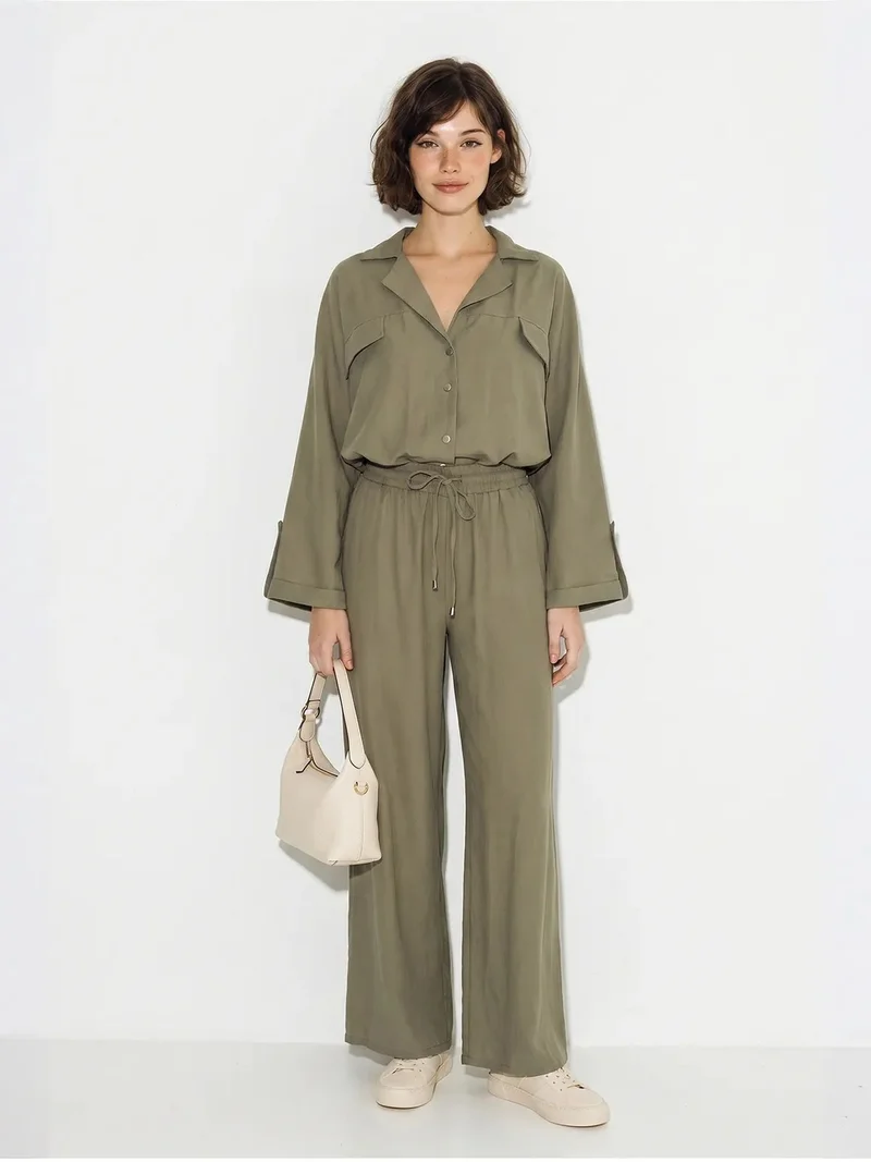 بيانكو لوتشي LUCCI Two-Piece Crepe Blouse And Wide-Leg Trousers