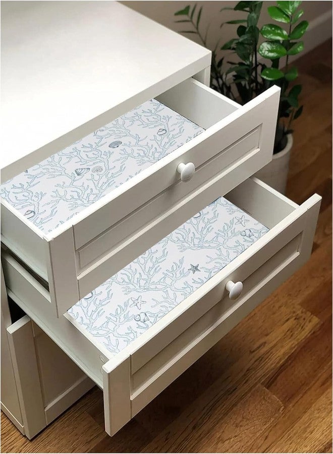 WY-BSO White and Blue Textured Sea Coral Starfish Shells Contact Paper for Cabinets,Vinyl Film Decorative Drawer Liner for Bedroom Dresser Sticker (White and Blue, 17.3 inch x 118 inch) - Image 5