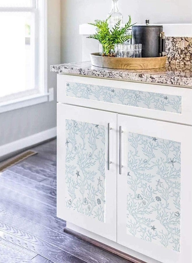 WY-BSO White and Blue Textured Sea Coral Starfish Shells Contact Paper for Cabinets,Vinyl Film Decorative Drawer Liner for Bedroom Dresser Sticker (White and Blue, 17.3 inch x 118 inch) - Image 4