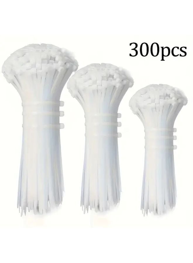 White Adjustable Self Tightening Nylon Straps 300pcs Multi Size 3 94 5 91 7 87 Inch - Image 1