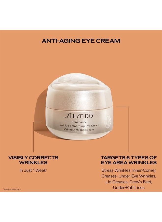 Shiseido - Benefiance Wrinkle Smoothing Eye Cream - 15 mL - Visibly Improves Five Types of Eye Wrinkles, Dark Circles & Puffiness - 48-HR Hydration - All Skin Types - Non-Comedogenic - Image 1