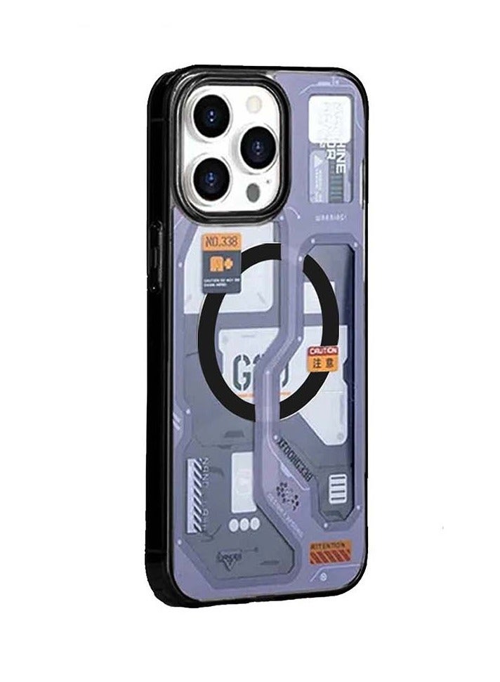 Techie حافظة آيفون 15 برو ماج سيف – سلسلة سبايجن الترا هايبرد G20 ماك فيت مع حلقة معدنية – تصميم رفيع سهل التفكيك – متوافقة مع الشحن اللاسلكي وملحقات ماج سيف – رمادي/أبيض - Image 1