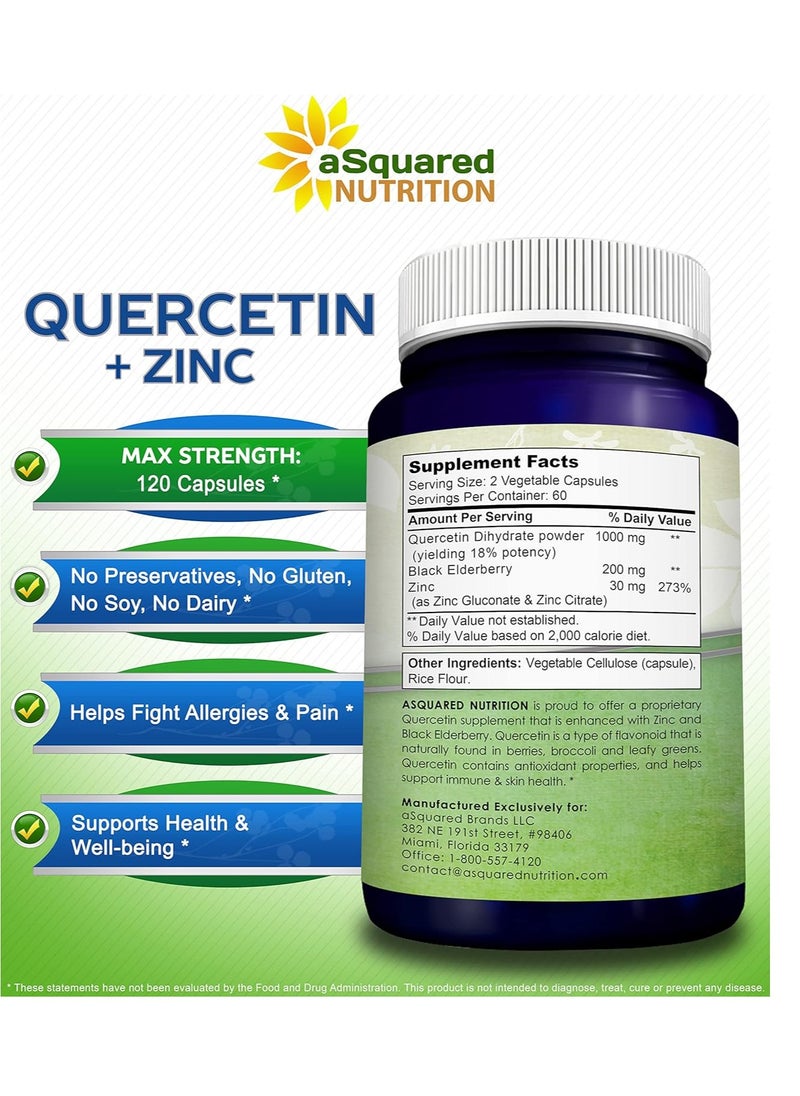 aSquared Nutrition - Quercetin with zinc 1000mg 120 Capsules - Image 1