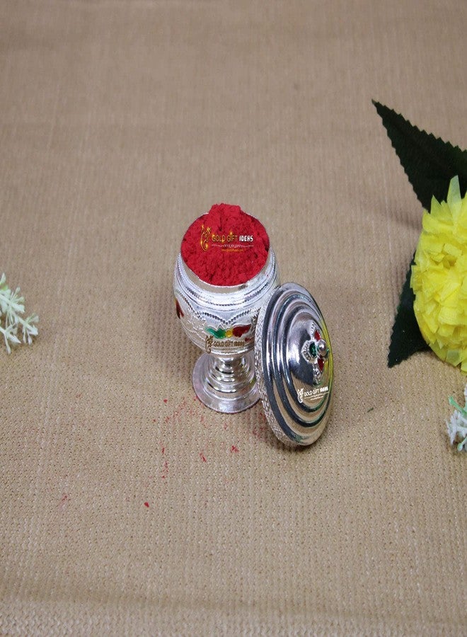 GoldGiftIdeas علبة سندور مطلية بالفضة من جولد جيفت آيدياز مع غطاء (عبوة من 5 قطع)، أدوات بوجا منزلية، هدايا تذكارية للنساء، علبة سندور للبوجا مع حقائب بوتلي أنيقة - Image 2