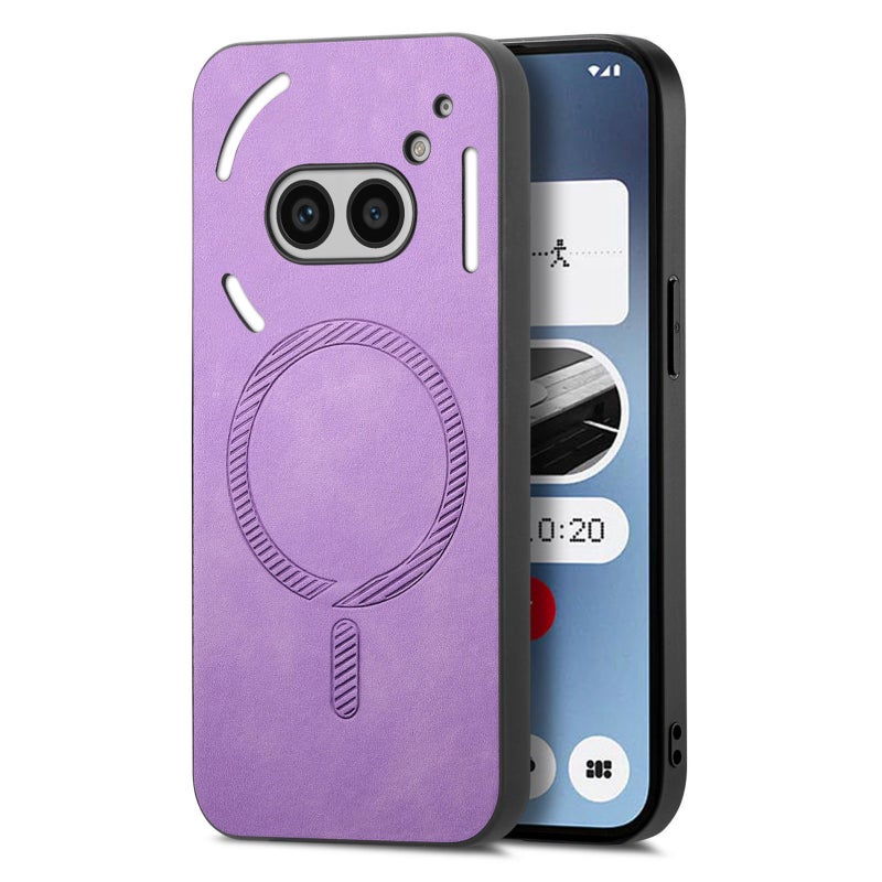 HuHa Case Cover For Nothing Phone 2a Solid Color Retro Magsafe PU Back Cover Phone Case(Purple) - Image 1
