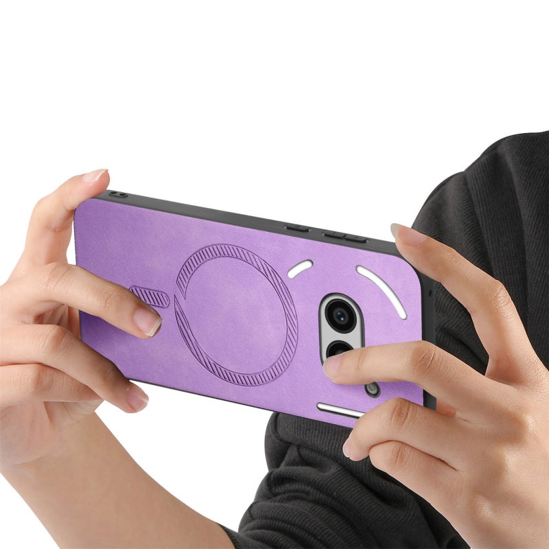 HuHa Case Cover For Nothing Phone 2a Solid Color Retro Magsafe PU Back Cover Phone Case(Purple) - Image 4