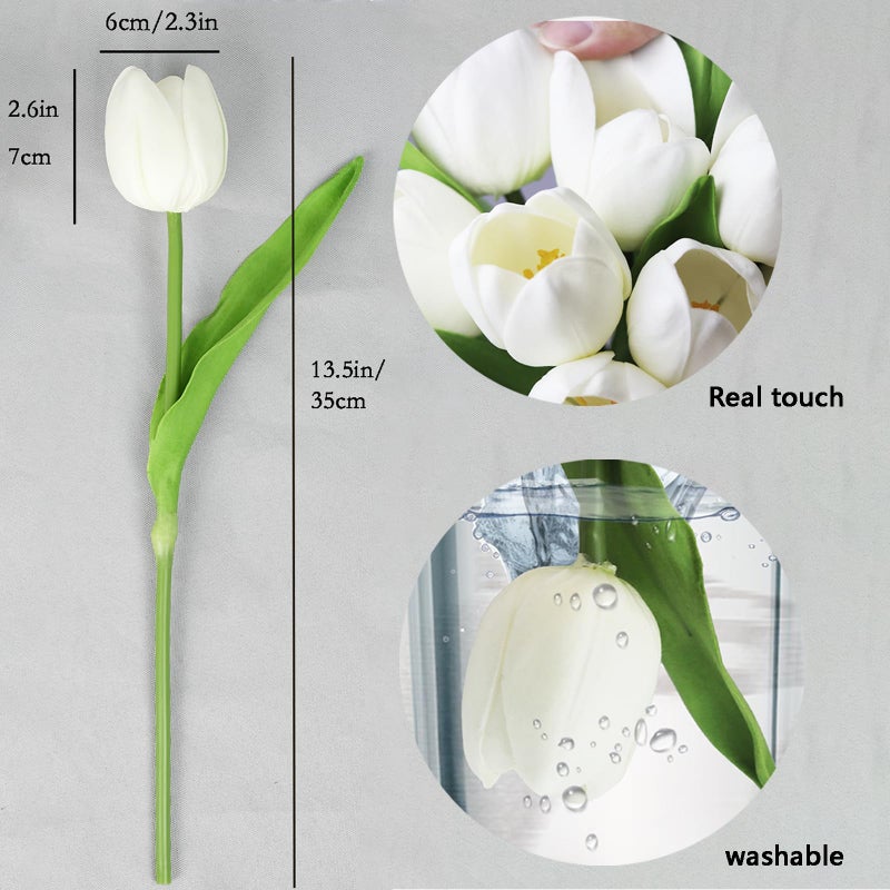 Buart White&Green Tulip Flowers Artificial Luxury Big Tulip Valentine's Day Mother's Day Easter Home Kitchen Wedding Decorations(11pcs) - Image 3