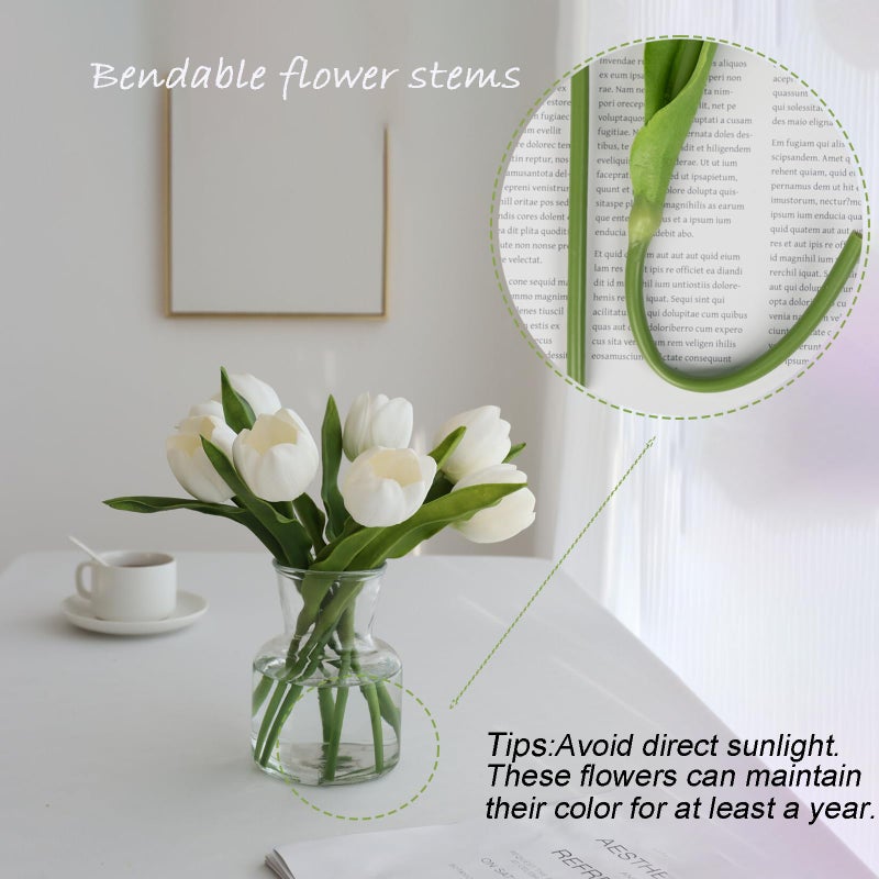 Buart White&Green Tulip Flowers Artificial Luxury Big Tulip Valentine's Day Mother's Day Easter Home Kitchen Wedding Decorations(11pcs) - Image 4