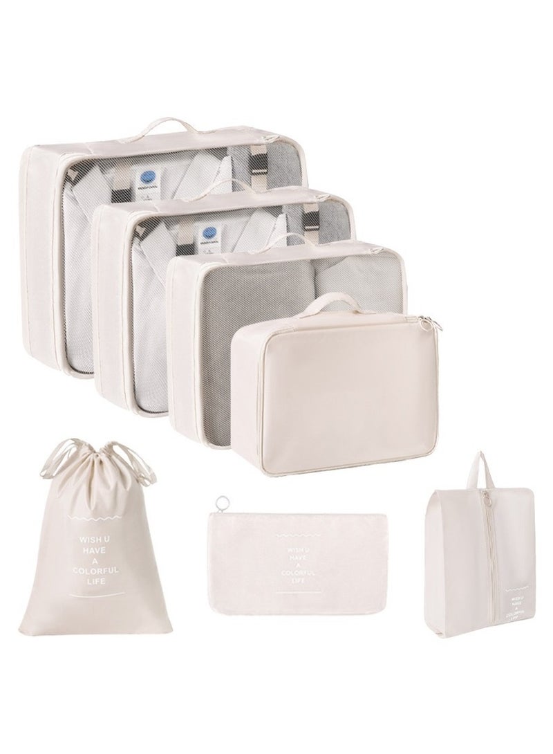 SAW & SEE 7-Piece Travel Luggage Organizer Set – Lightweight and Foldable Packing Cubes with Toiletry Bag, Perfect Suitcase Storage Solution for Neat and Hassle-Free Travel – BEIGE - Image 1