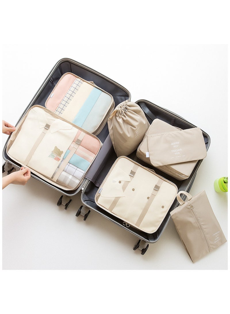 SAW & SEE 7-Piece Travel Luggage Organizer Set – Lightweight and Foldable Packing Cubes with Toiletry Bag, Perfect Suitcase Storage Solution for Neat and Hassle-Free Travel – BEIGE - Image 2
