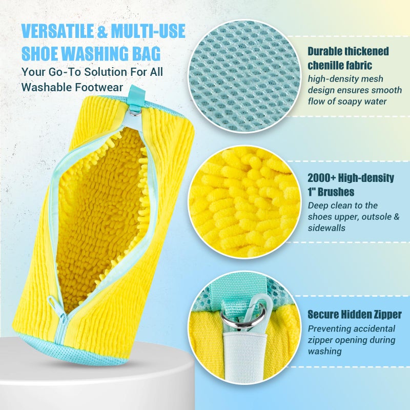 COCTN Shoe Washing Machine Bag, 2 PC Reusable XXL Shoes Laundry Bag for Washer & Dryer with Concealed Heavy-Duty Zipper to Protects Shoes & Machine, Cleaning Bag for Sneakers & Tennis Shoe(Yellow) - Image 2