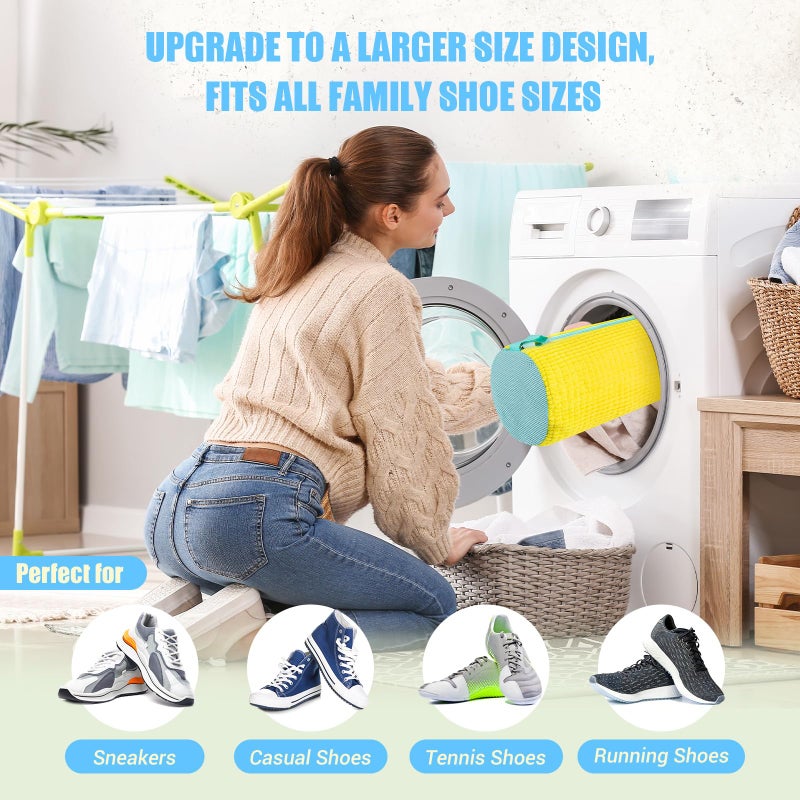 COCTN Shoe Washing Machine Bag, 2 PC Reusable XXL Shoes Laundry Bag for Washer & Dryer with Concealed Heavy-Duty Zipper to Protects Shoes & Machine, Cleaning Bag for Sneakers & Tennis Shoe(Yellow) - Image 3