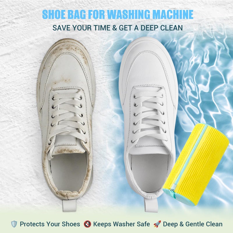 COCTN Shoe Washing Machine Bag, 2 PC Reusable XXL Shoes Laundry Bag for Washer & Dryer with Concealed Heavy-Duty Zipper to Protects Shoes & Machine, Cleaning Bag for Sneakers & Tennis Shoe(Yellow) - Image 4
