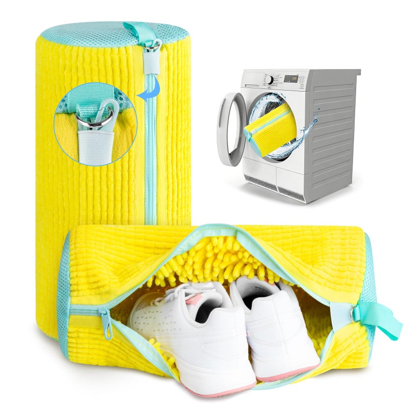 COCTN Shoe Washing Machine Bag, 2 PC Reusable XXL Shoes Laundry Bag for Washer & Dryer with Concealed Heavy-Duty Zipper to Protects Shoes & Machine, Cleaning Bag for Sneakers & Tennis Shoe(Yellow) - Image 1