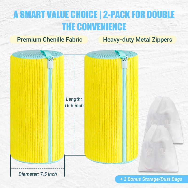 COCTN Shoe Washing Machine Bag, 2 PC Reusable XXL Shoes Laundry Bag for Washer & Dryer with Concealed Heavy-Duty Zipper to Protects Shoes & Machine, Cleaning Bag for Sneakers & Tennis Shoe(Yellow) - Image 5