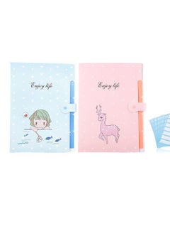 KASTWAVE 2PCS A4 Size Cartoon Pattern Expanding File Folders Cute Plastic File Folders with 5 Pockets Document Organizer With Self-adhesive Labels A4 Expanding File Folders for Paper Bill Receipt Document  - Image 1