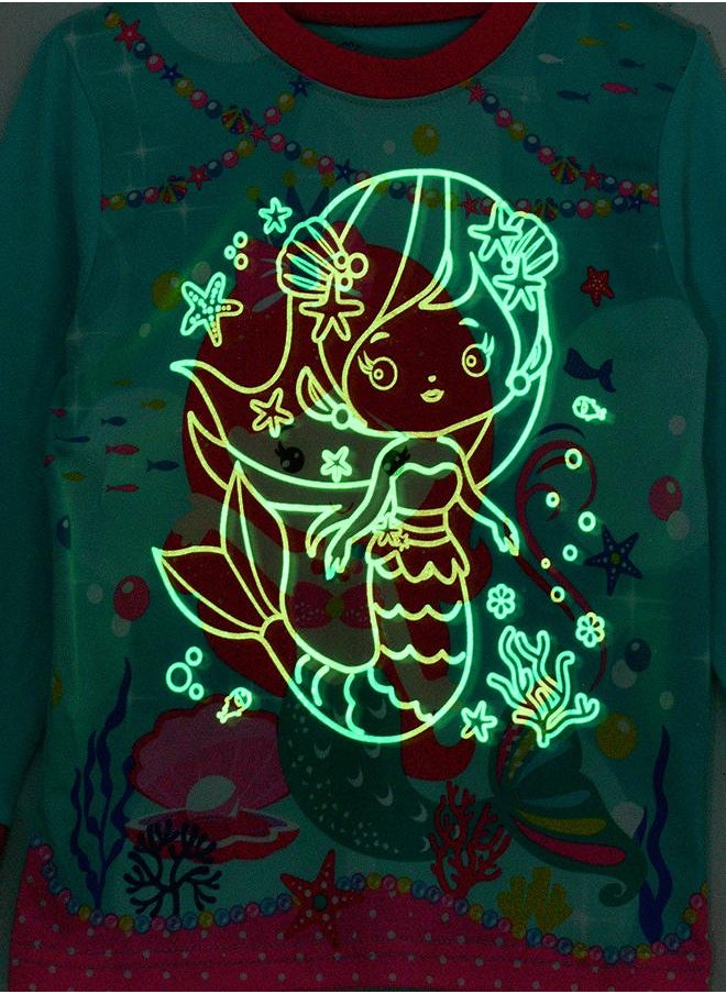 babyqlo Magical Mermaid Glow-in-the-Dark Pajama Set for Girls  - Image 3