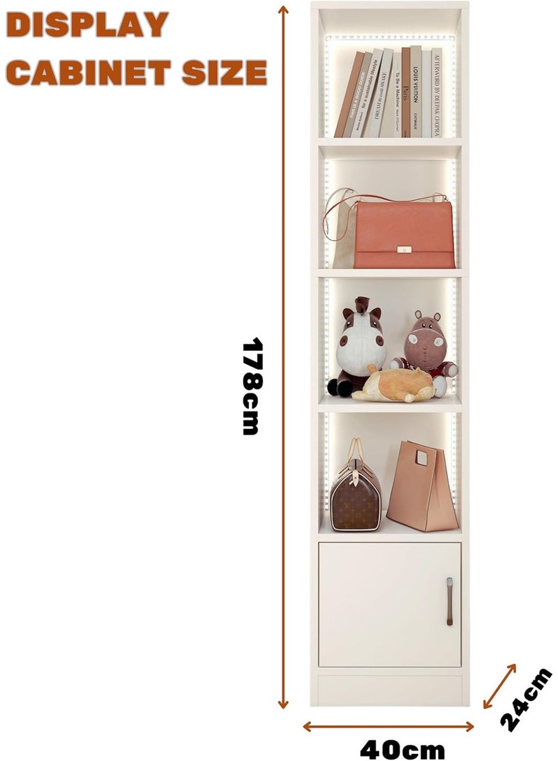 5-Layer Storage Cabinet, Open Display Bookshelf with Single Door Storage Cabinet, Storage Cabinet with Remote Control Light Strip, Suitable for Living Room, Bedroom and Office(40*24*178CM) - Image 4
