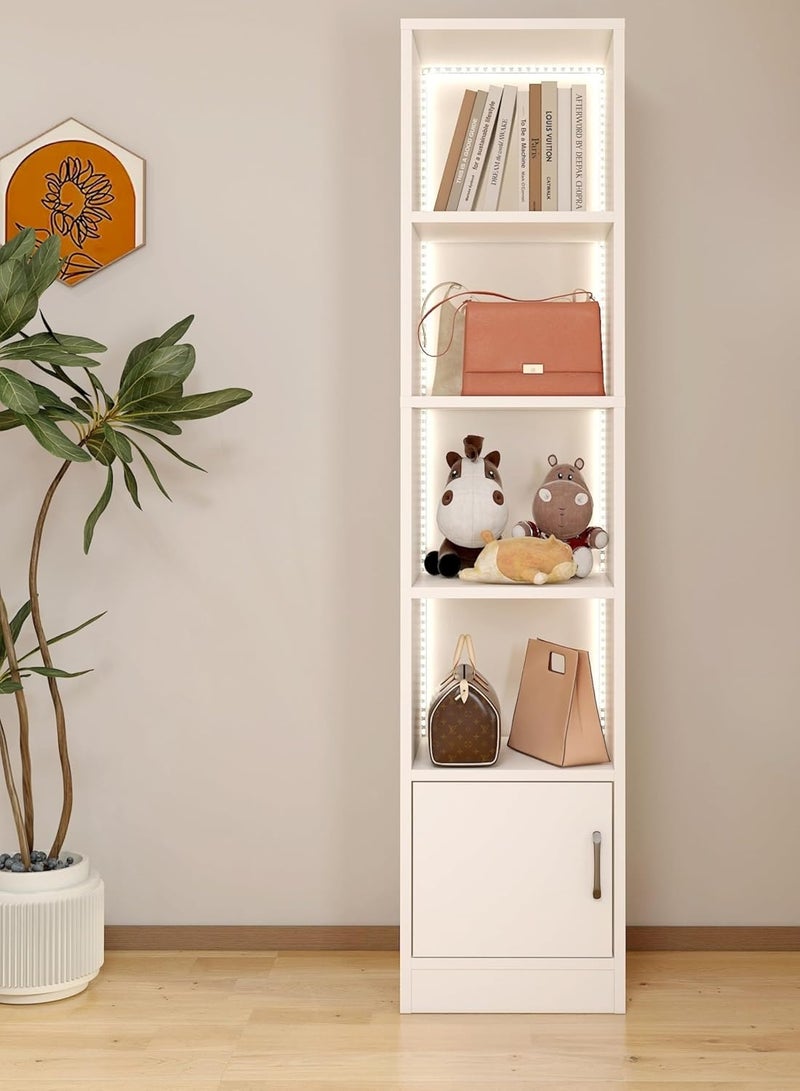 5-Layer Storage Cabinet, Open Display Bookshelf with Single Door Storage Cabinet, Storage Cabinet with Remote Control Light Strip, Suitable for Living Room, Bedroom and Office(40*24*178CM) - Image 1