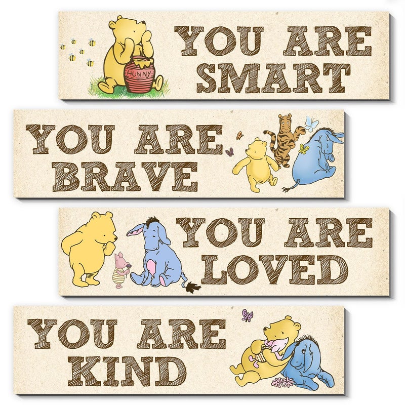BirtDerr Winnie Room Decor- the Pooh Sign-Wooden Baby Stuff-Vintage Nursery Decor-4PCS Wall Decor Wall Art(Classic)-You Are Kind Brave - Image 1