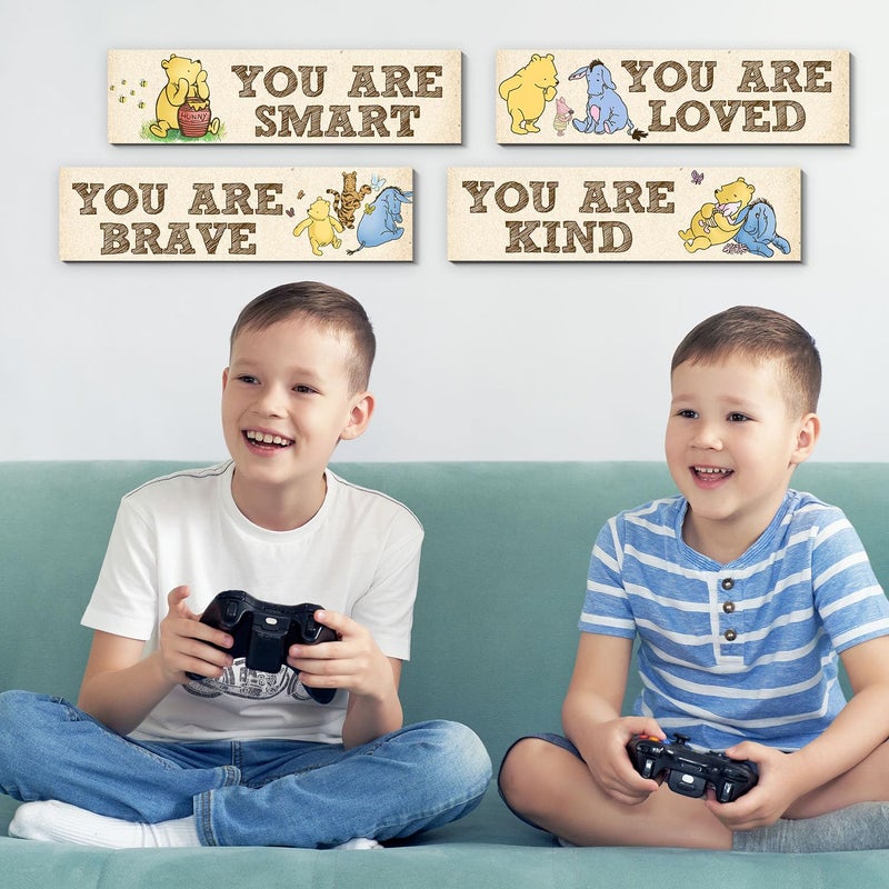 BirtDerr Winnie Room Decor- the Pooh Sign-Wooden Baby Stuff-Vintage Nursery Decor-4PCS Wall Decor Wall Art(Classic)-You Are Kind Brave - Image 5