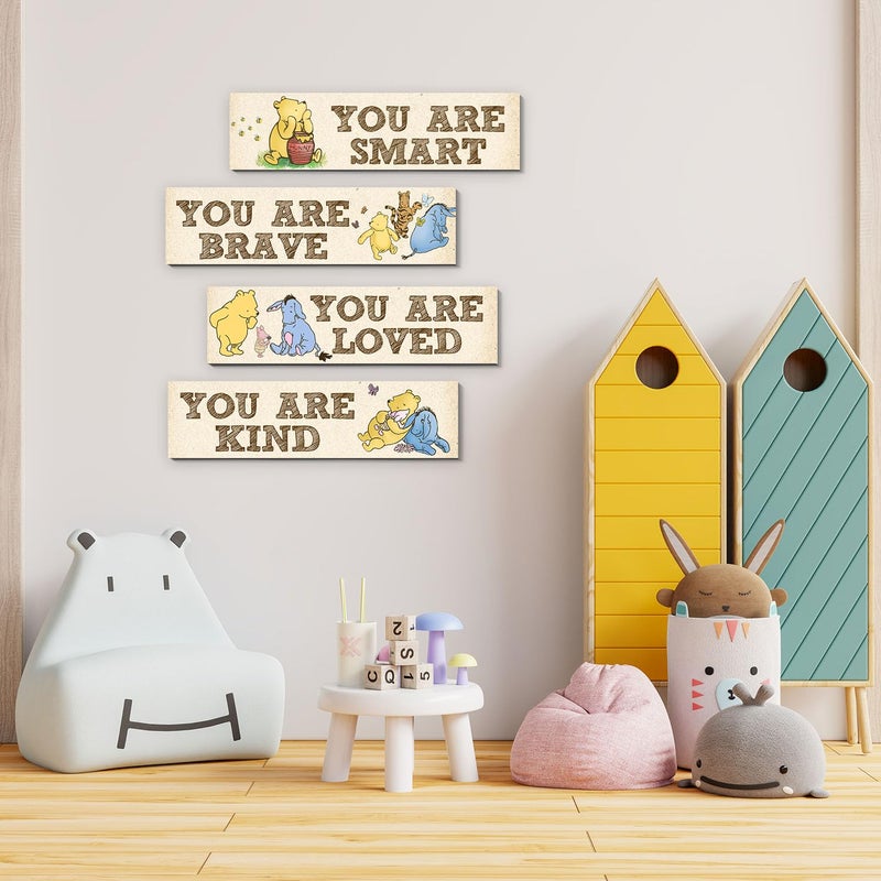 BirtDerr Winnie Room Decor- the Pooh Sign-Wooden Baby Stuff-Vintage Nursery Decor-4PCS Wall Decor Wall Art(Classic)-You Are Kind Brave - Image 3