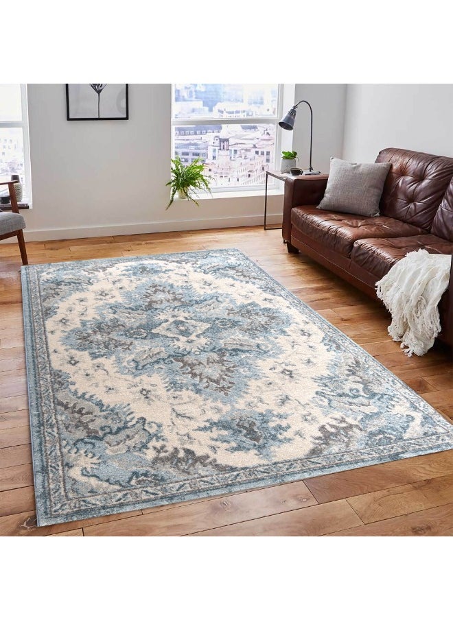 HANDPICKED FURNITURE Handpicked Furniture Vintage Blue Rug, Ultra Soft Area Carpets For Bed Room, Living Room, And Dining Room, Antislip Floor Carpets, Easy To Clean, Made In Turkey, Polypropylene, Rectangle  - Image 1