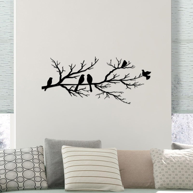 ESTART Metal Birds Wall Art, Metal Vivid Birds on Branch Silhouette Wall Decor Black Leaves with Bird Outdoor Hanging Wall Sculpture for Home Balcony Garden(Large) - Image 3